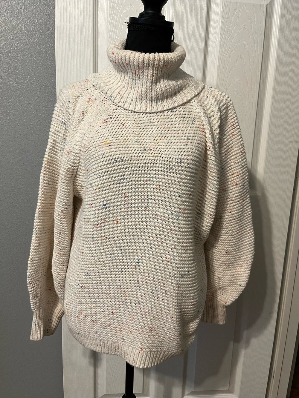 Cream Turtleneck Speckled Knit Sweater